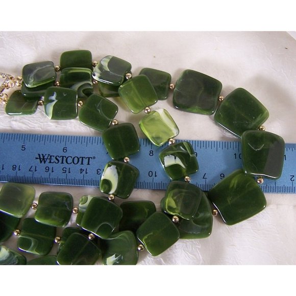 Vintage Charmin Charlie Signed Statement Necklace Faux Jade Panels Rhinestones - Picture 7 of 8